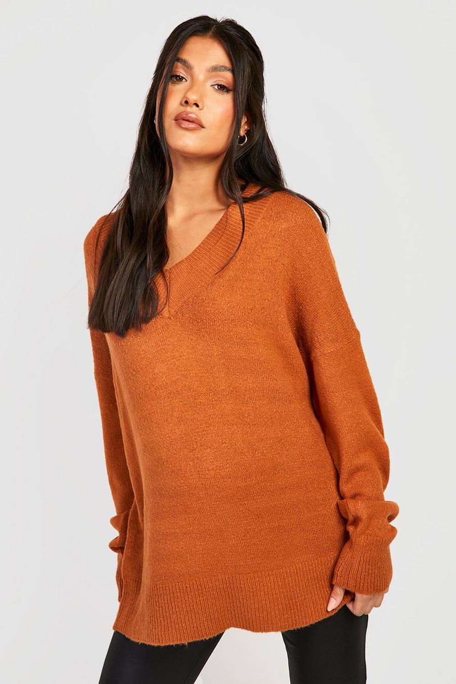 Copper orange Maternity Super Soft V Neck Sweater