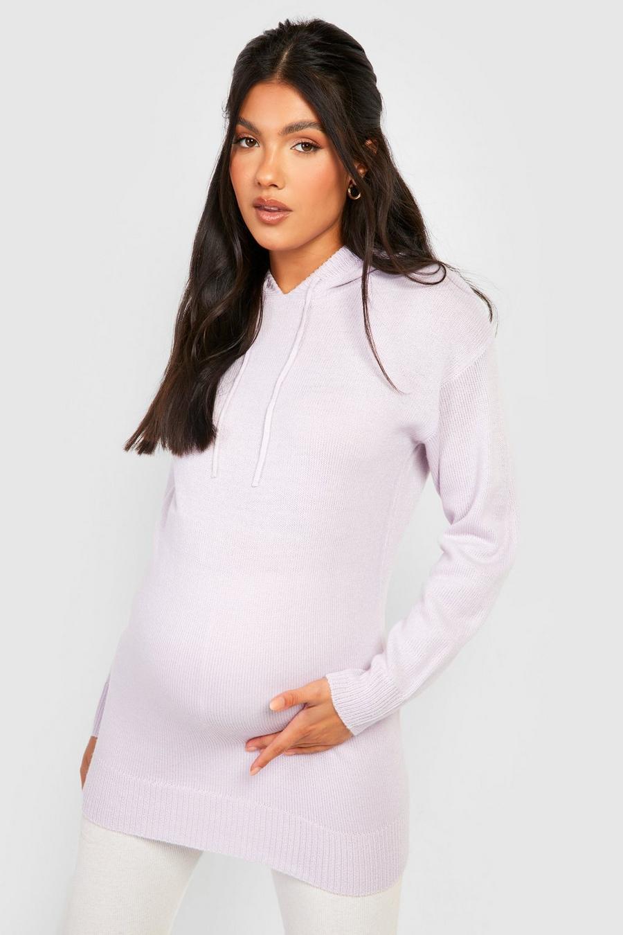 Lilac Maternity Knitted Hoodie image number 1