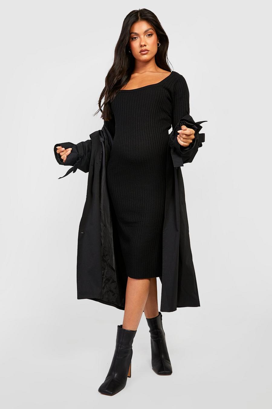 Black Maternity Split Knitted Midi Dress image number 1