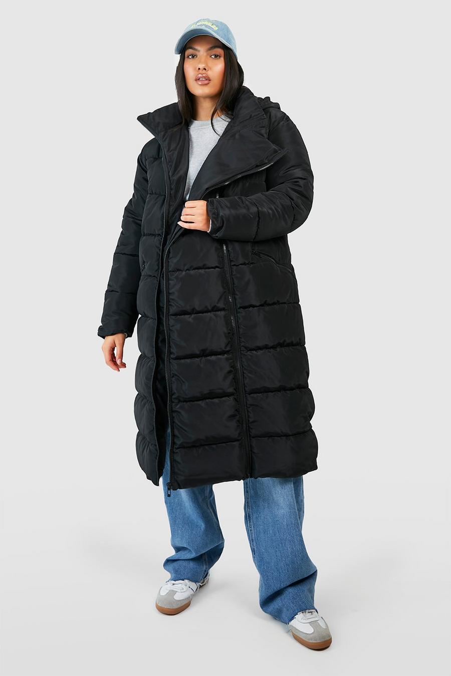 Black Maternity Pre & Postpartum 3 In 1 Puffer Coat With Extender image number 1