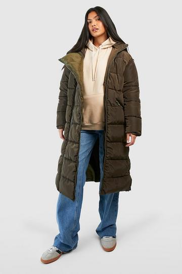 Maternity Pre & Postpartum 3 In 1 Puffer Coat With Extender khaki