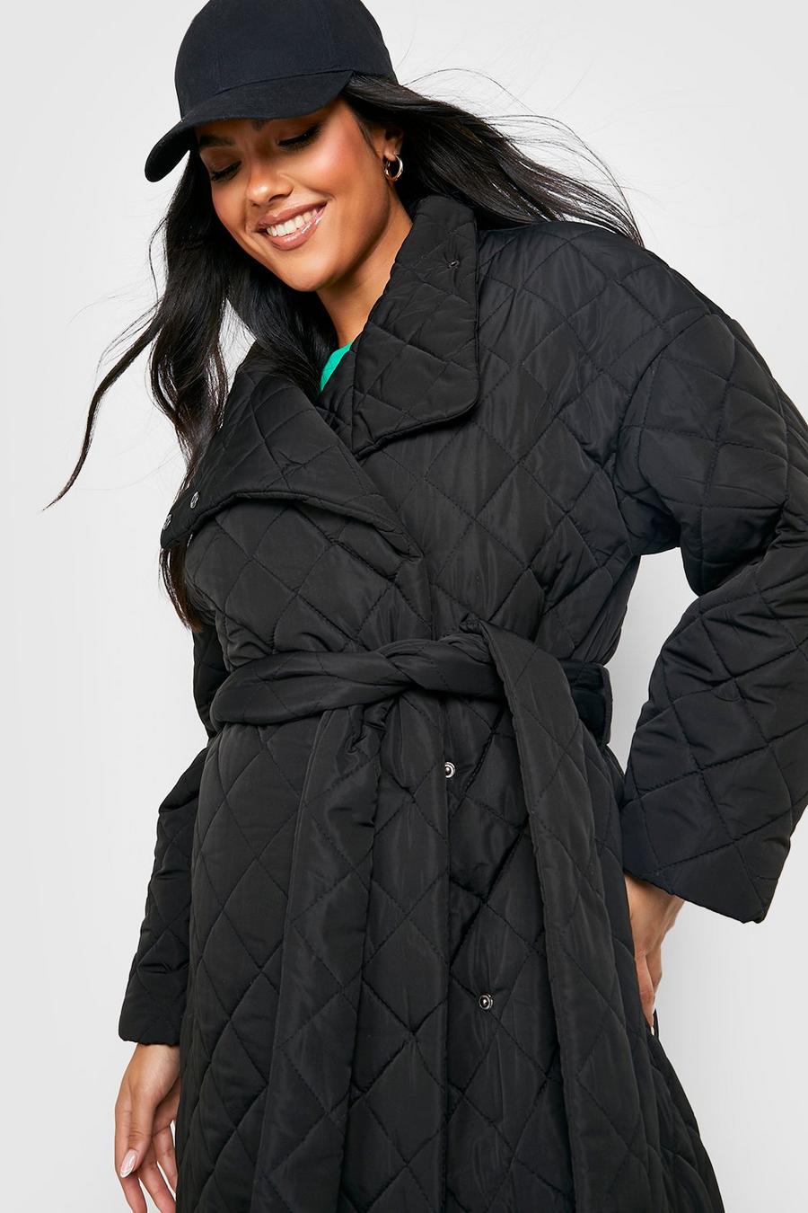 Black Maternity Quilted Wrap Coat image number 1