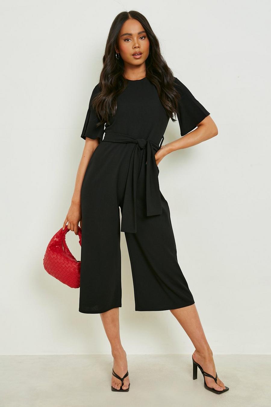 Boohoo Women Clothing Shorts Culottes Womens Petite Belted Culotte Jumpsuit 