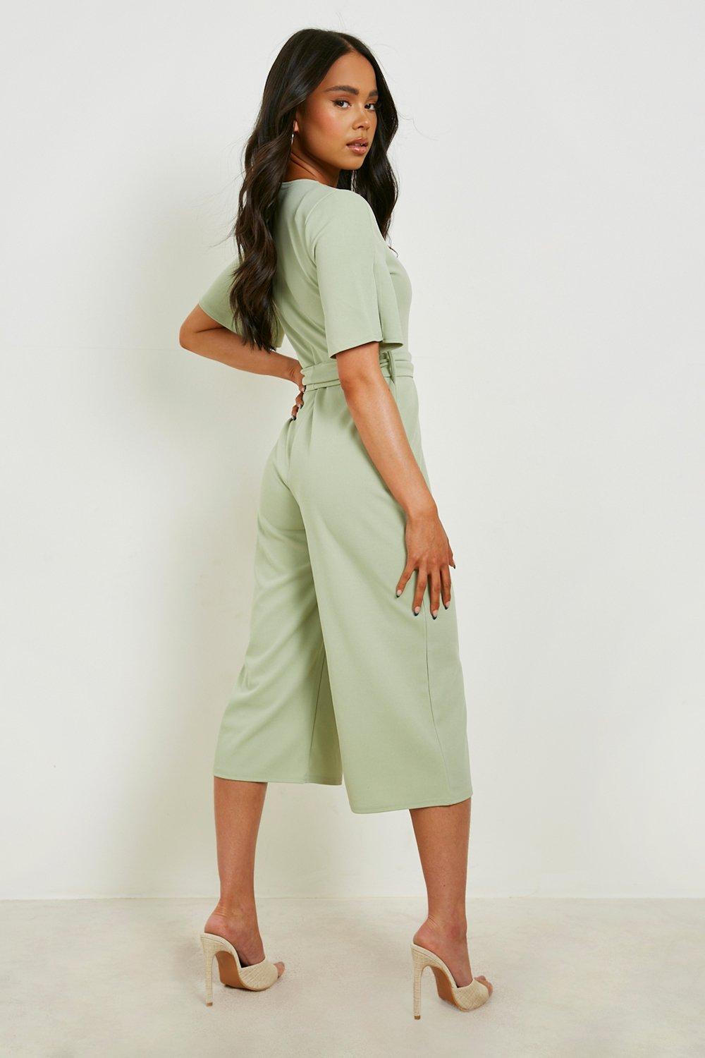 Petite Belted Culotte Jumpsuit boohoo NZ