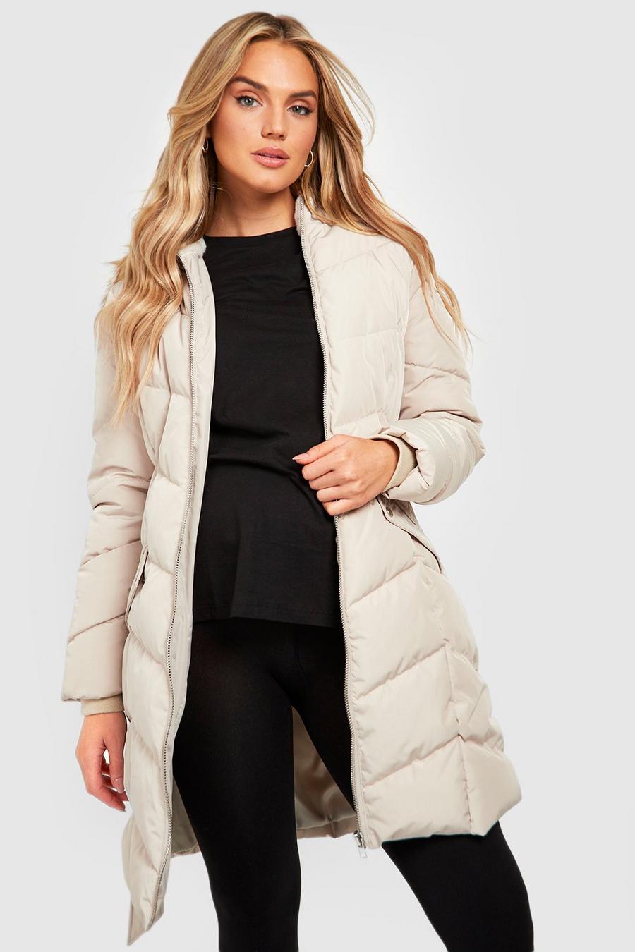 Stone beige Maternity Faux Fur Pre & Postpartum 3 In 1 Parka Coat With Extender image number 1