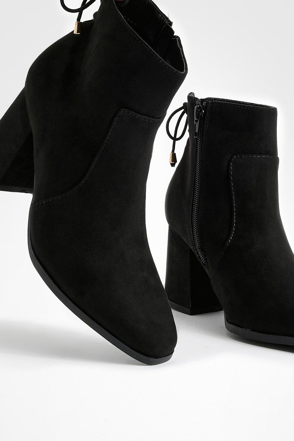 Wide Fit Ankle Tie Block Heel Sock Boots