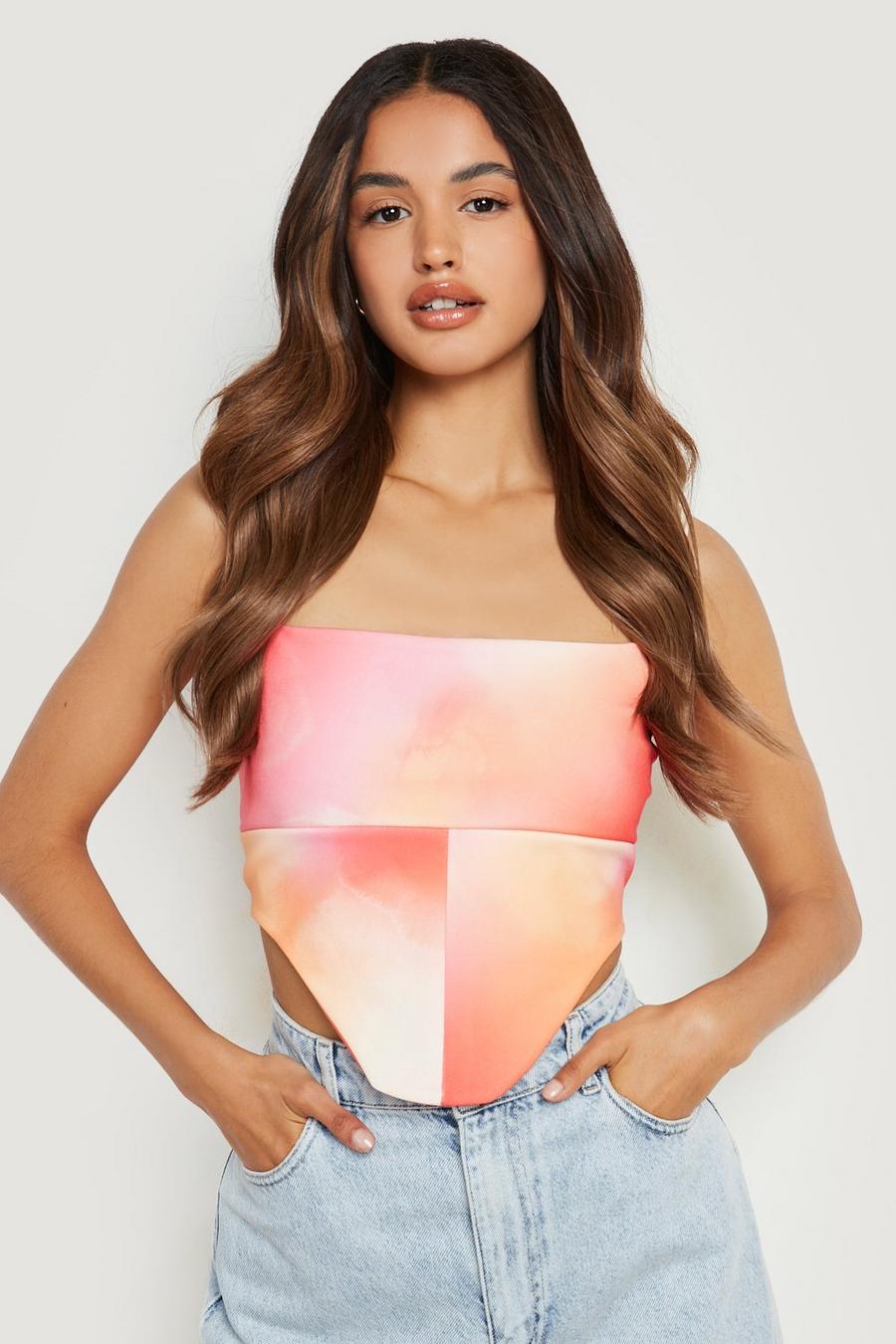 Pink Abstract Print Square Neck Corset Top image number 1