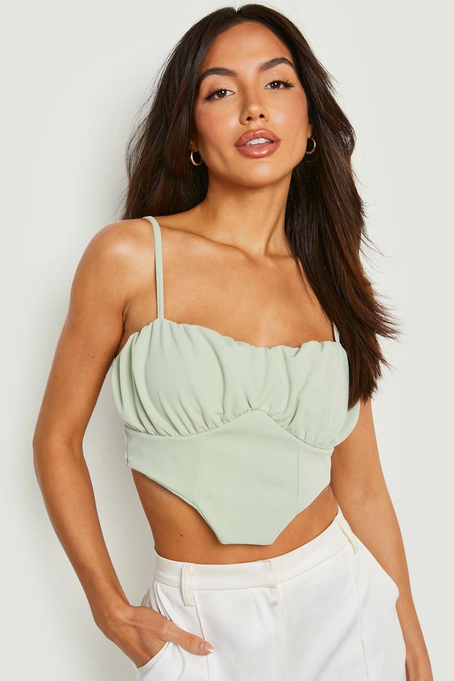 Sage Ruched Bust Strappy Corset Top image number 1