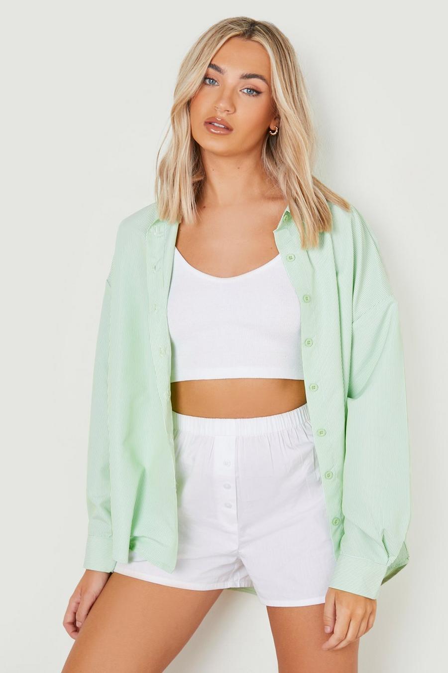 Green vert Cotton Stripe Oversized Shirt
