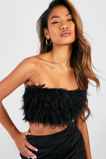 Bandeau Crop Top Met Veren black