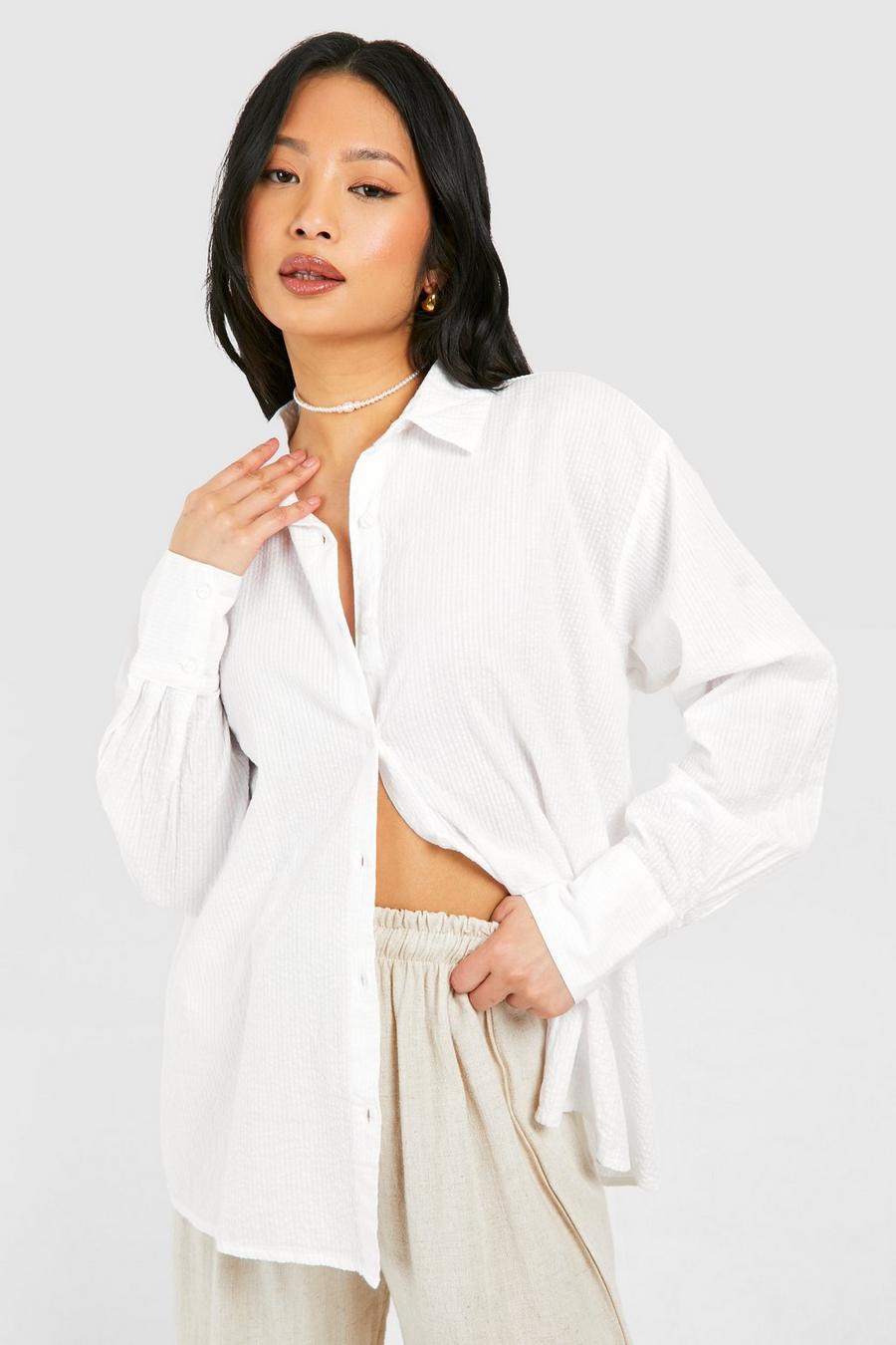 Camisa Petite oversize para la playa de rayas, White image number 1