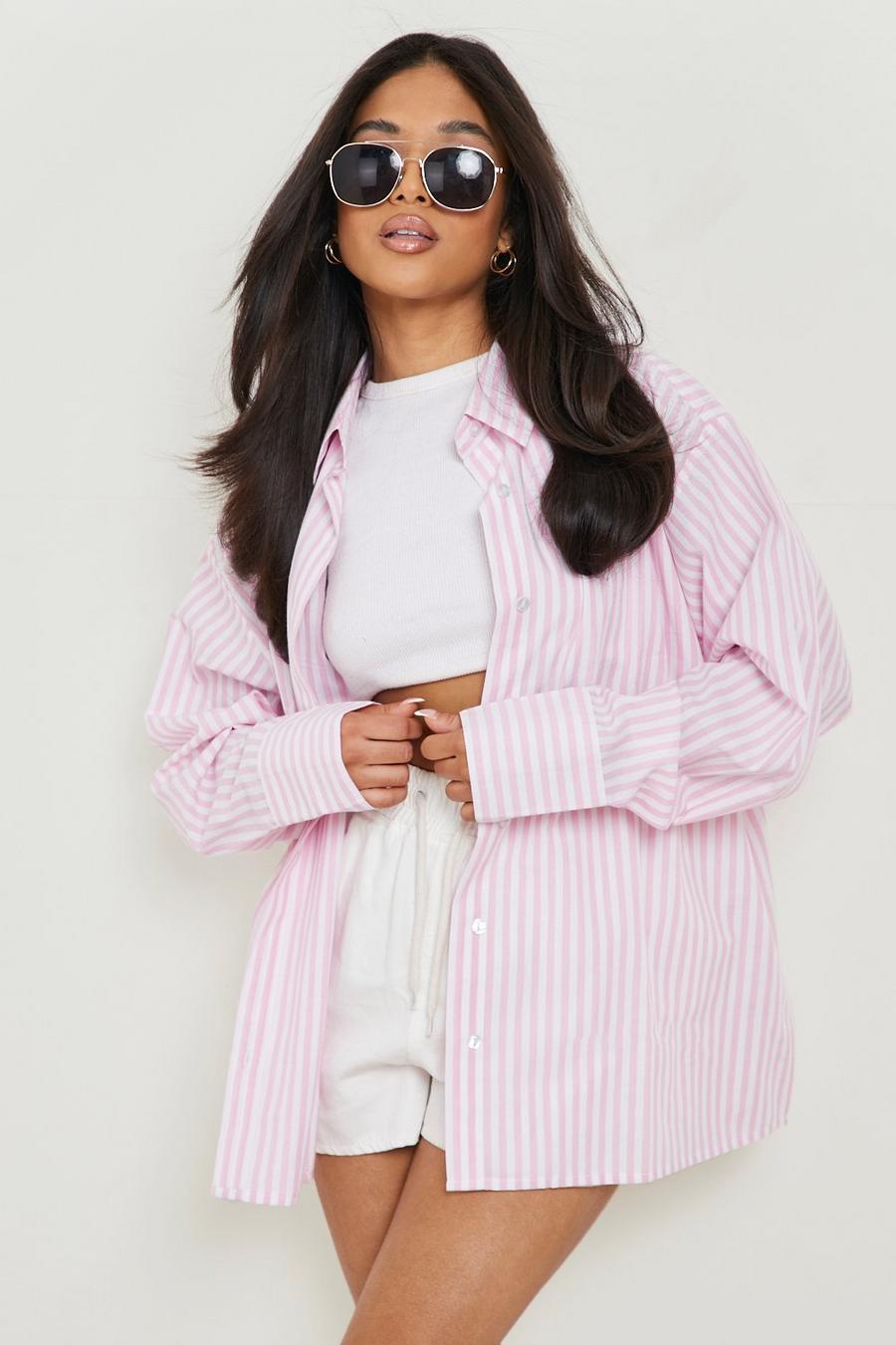 Pink Petite Stripe Oversized Shirt image number 1