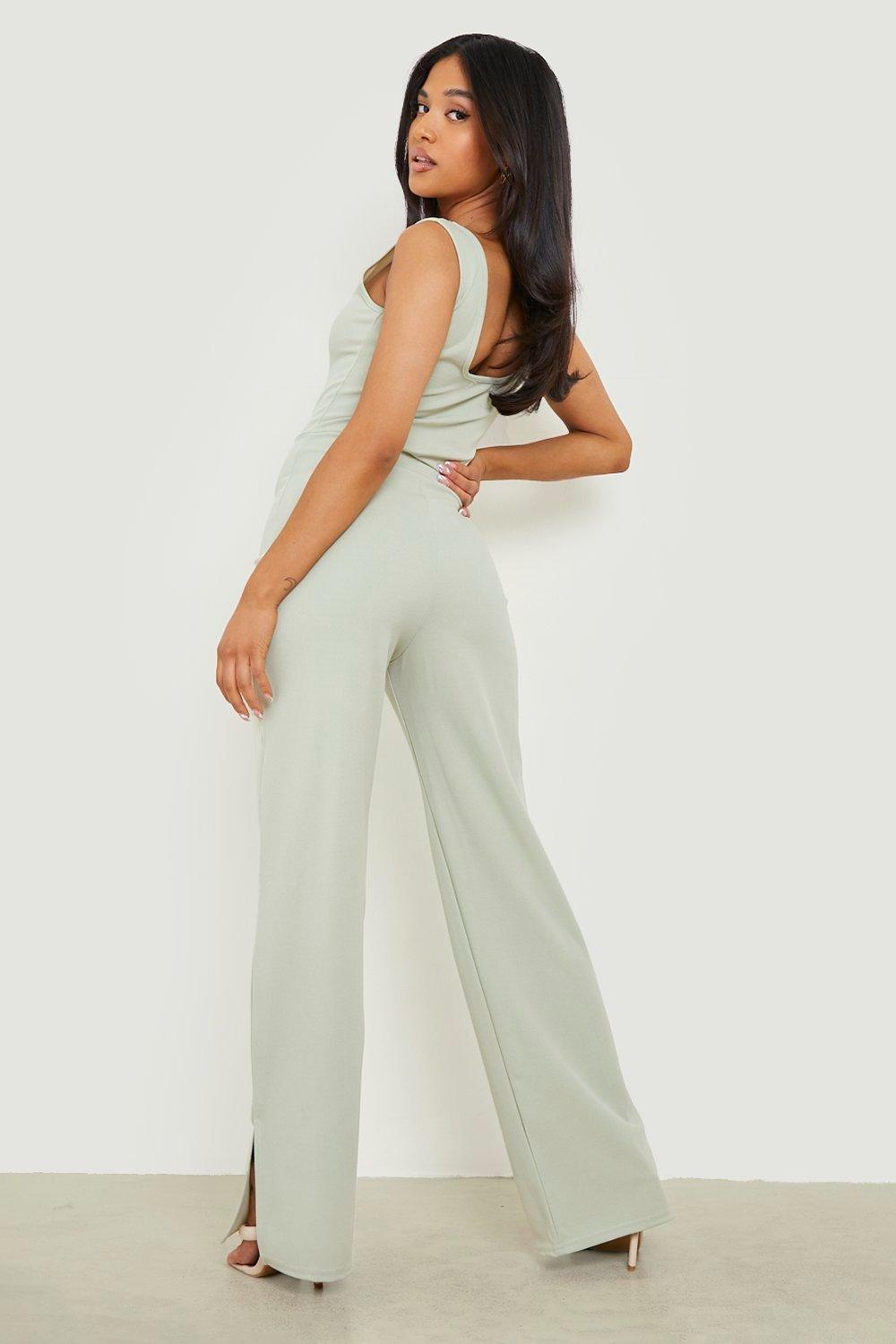 Khaki Square Neck Wide Leg Dungarees