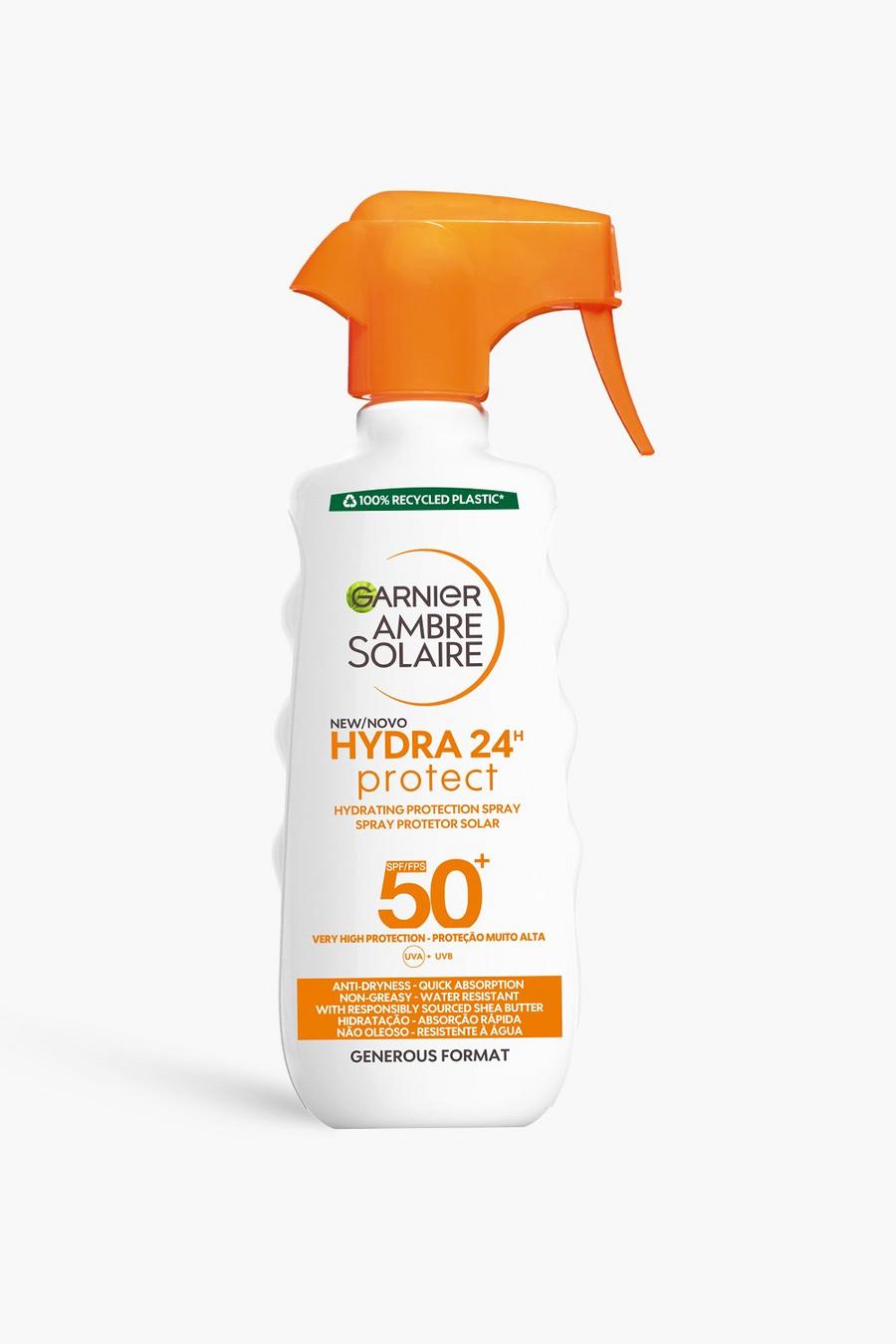 White vit Garnier Ambre Solaire Hydra 24 Hour Protect Hydrating Solskyddsspray SPF50, UVA & UVB-skydd (300 ml, spara 31 %)