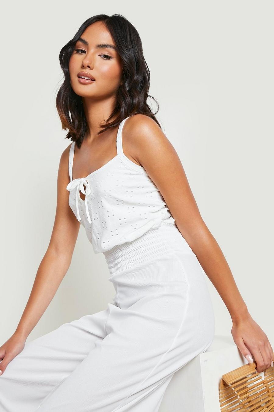 Ivory Broderie Strappy Culotte Jumpsuit image number 1