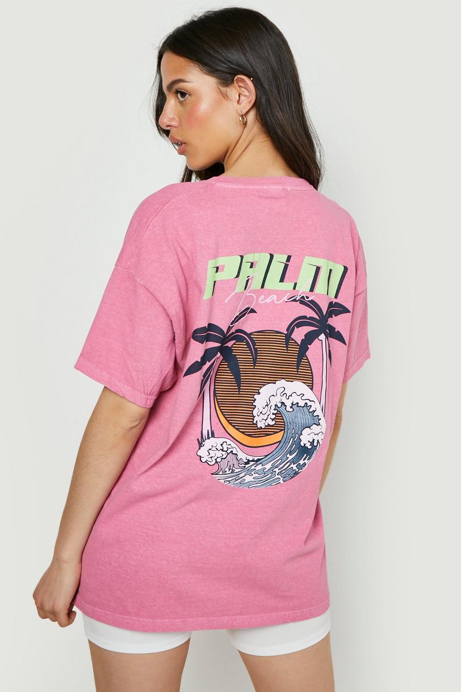 Hot pink Palm Beach Printed Oversized T-shirt  image number 1