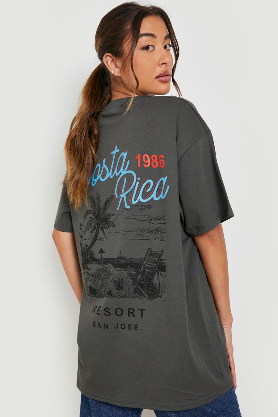 Charcoal Costa Rica Printed Oversized T-shirt  image number 1