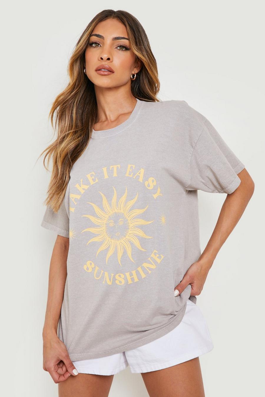 T-shirt oversize con stampa Summer, Sand beige