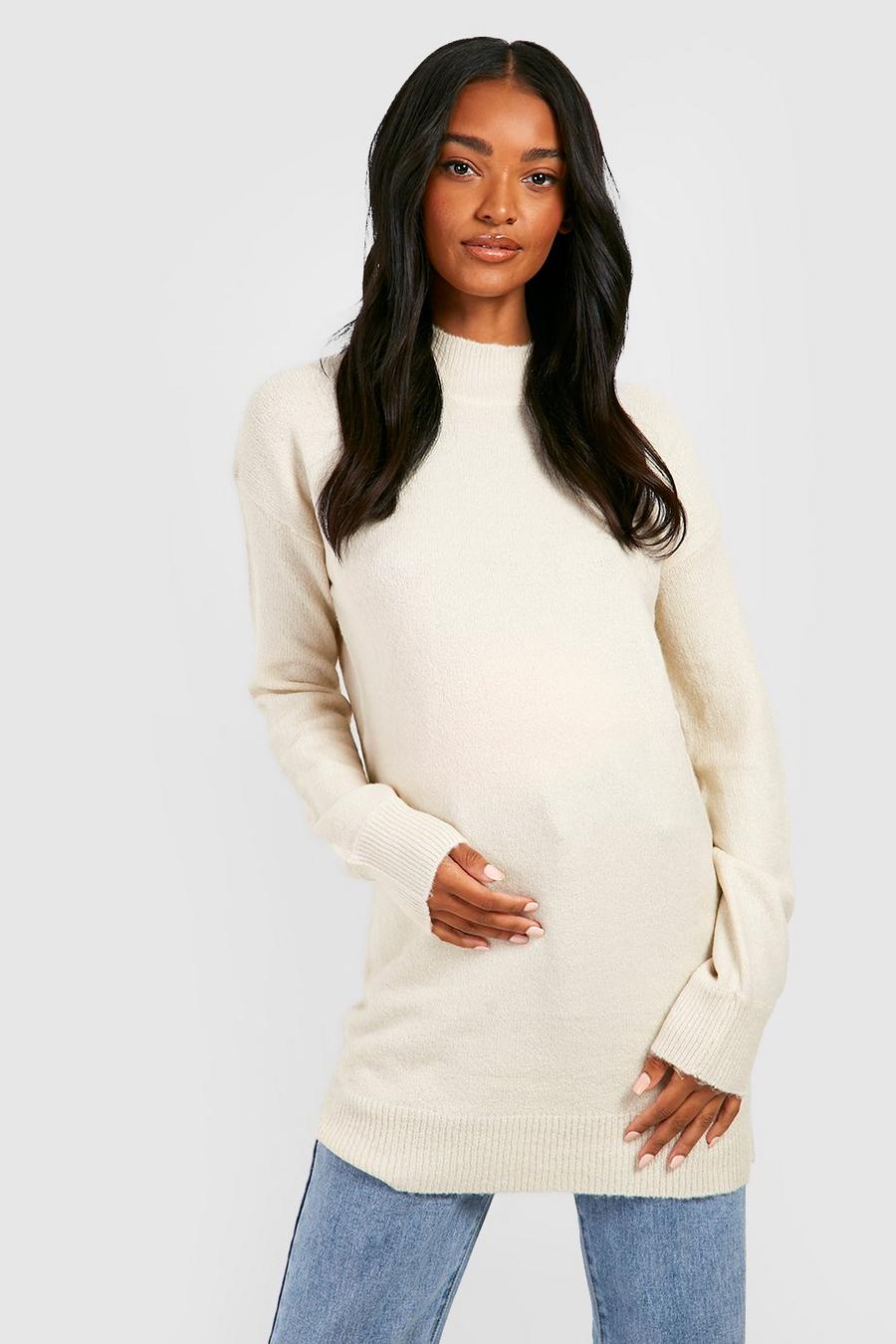 Oatmeal Maternity Super Soft Tunic Sweater image number 1
