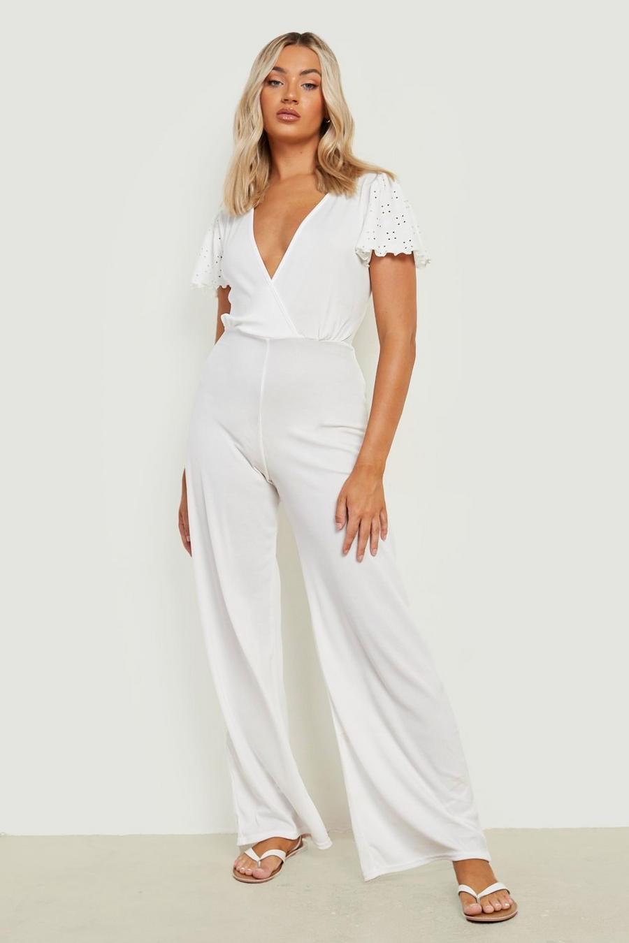 Ivory white Broderie Wide Leg Jumpsuit