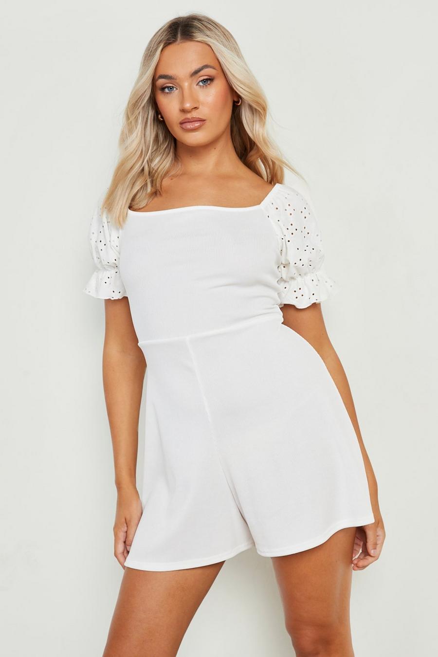Ivory Broderie Puff Sleeve Playsuit image number 1