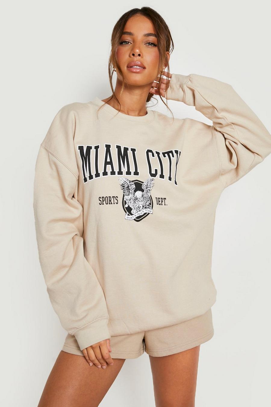 Sand Miami City Printed Oversized Sweater  image number 1