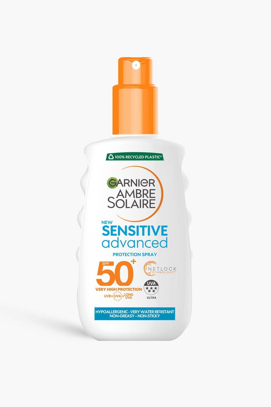 White Garnier Ambre Solaire Sensitive Hypoallergenic Sun Cream Protection Spray SPF50+ 200ml (SAVE 31%)