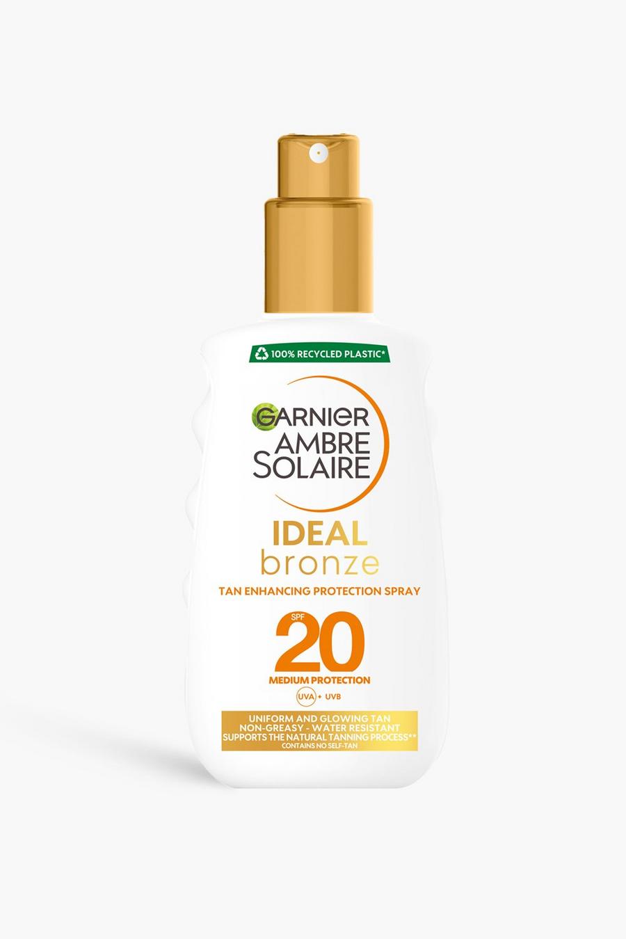 White blanco Garnier Ambre Solaire Ideal Bronze Protective Sun Cream Spray SPF20, High Sun Protection Factor 20,  200ml (SAVE 32%)