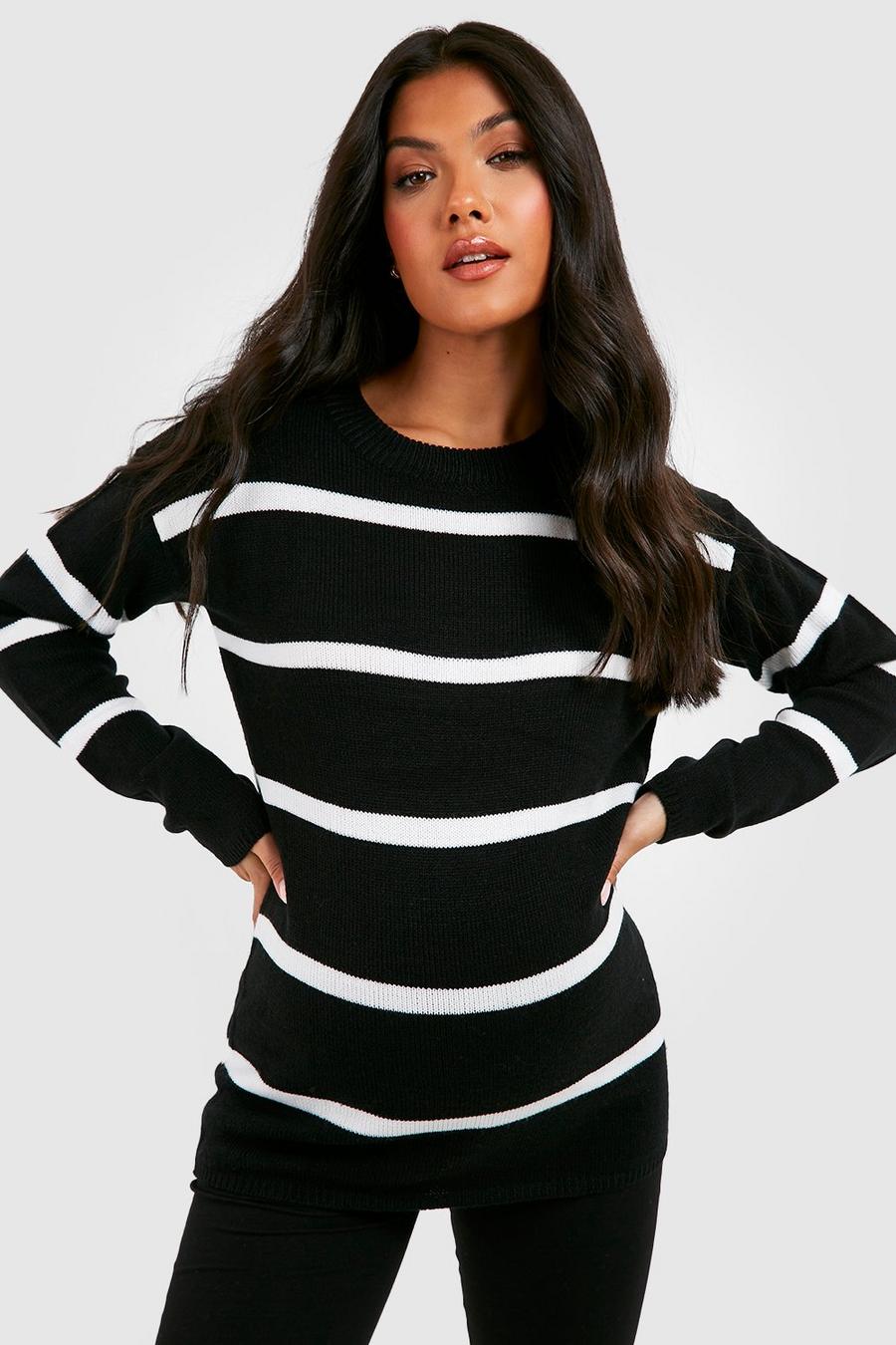 Black Maternity Crew Neck Stripe Sweater image number 1
