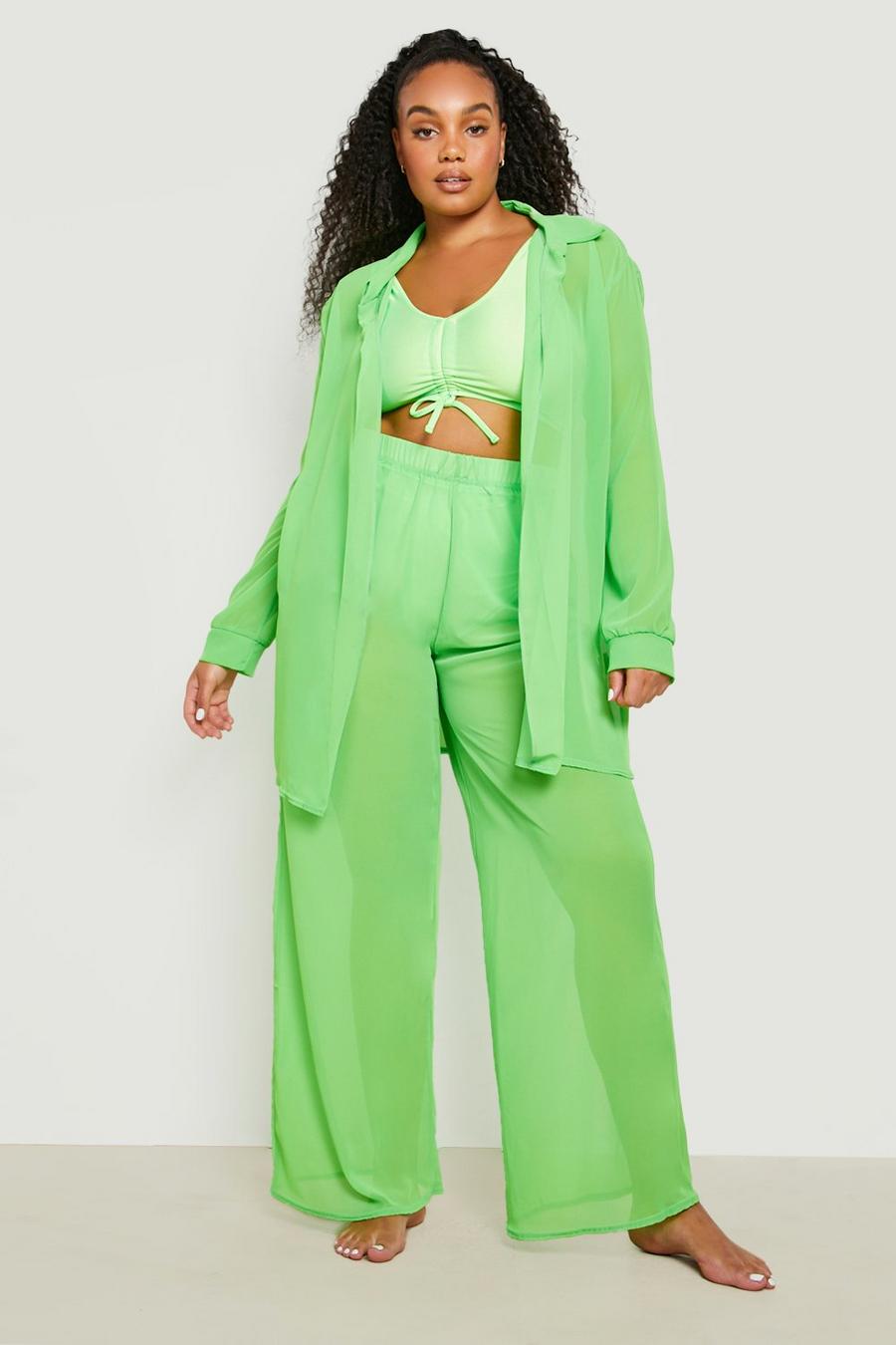 Neon-lime Plus Neon Chiffon Beach Trousers image number 1