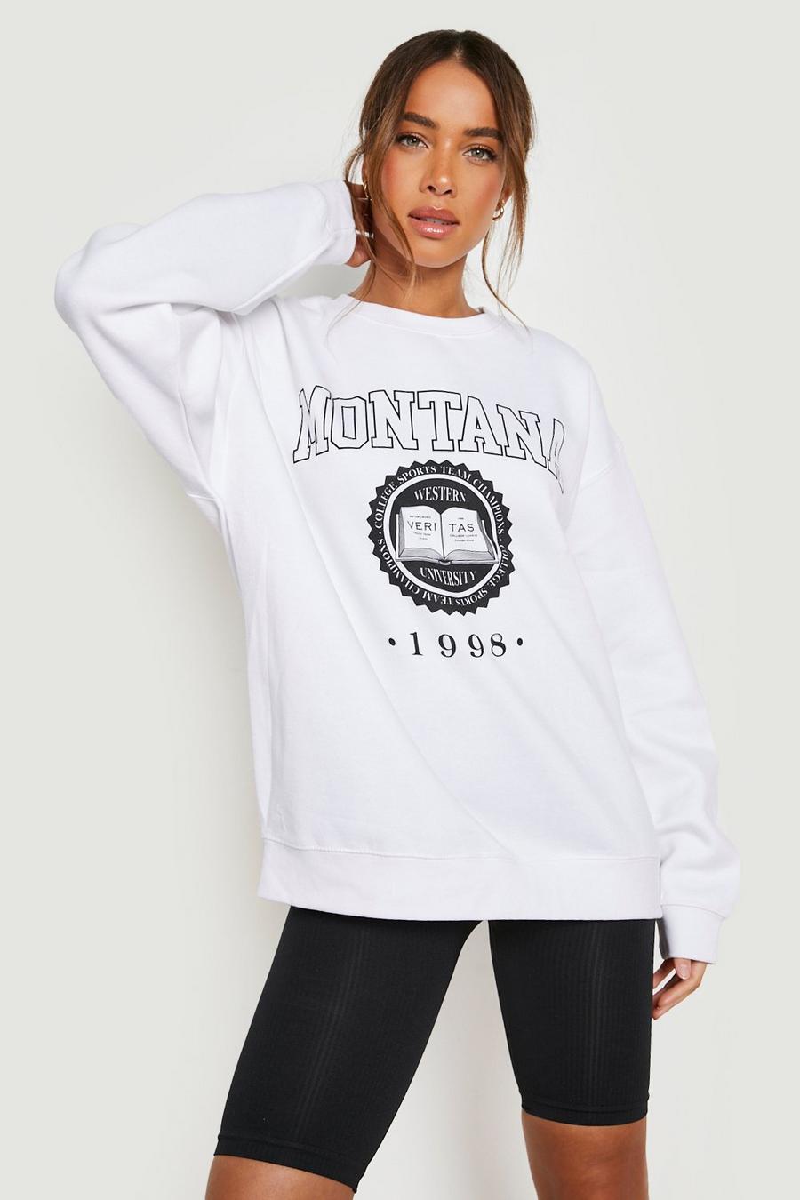 White Montana Varsity Printed Oversized Sweater  image number 1