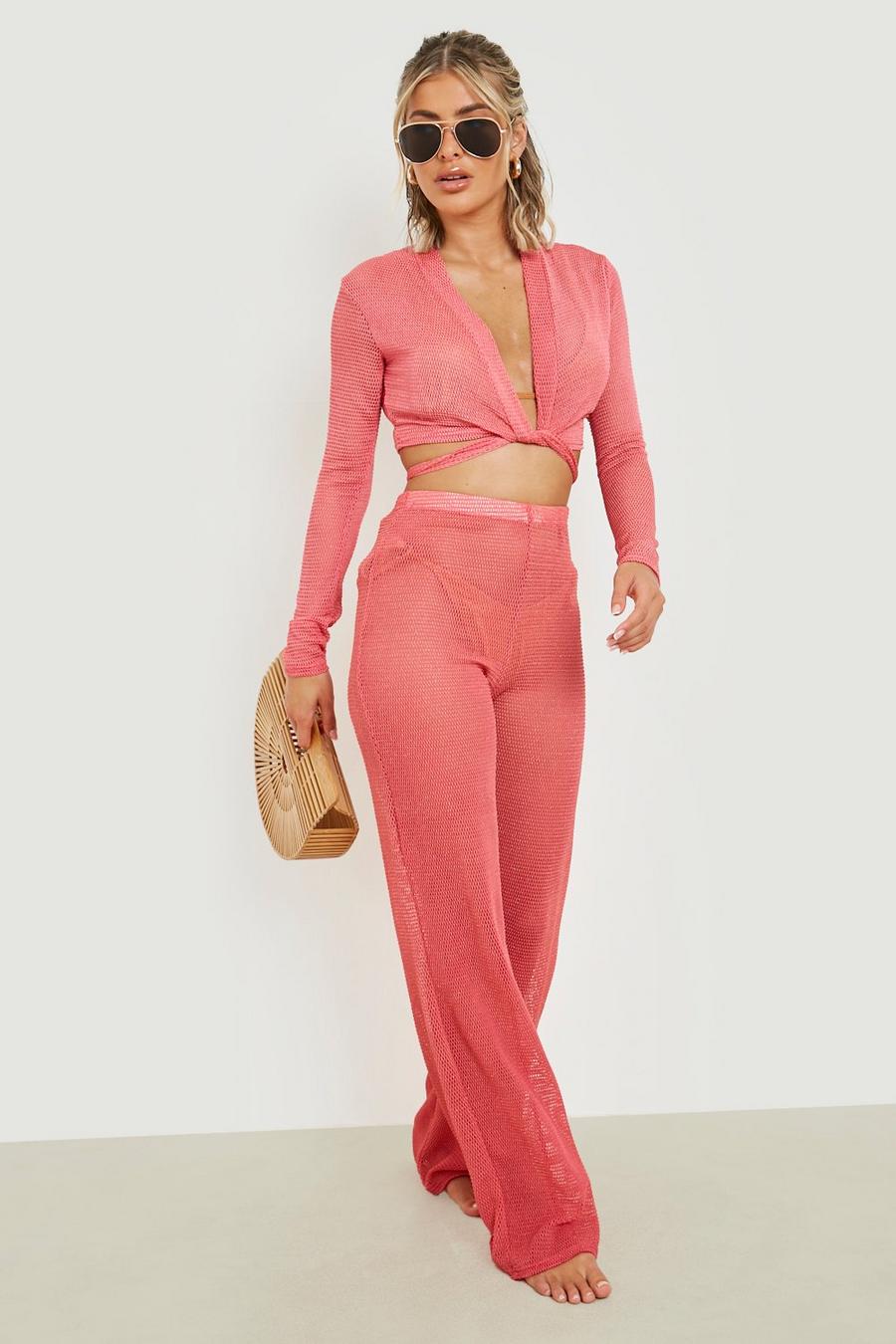 Pink Shiny Fishnet Beach Pants image number 1