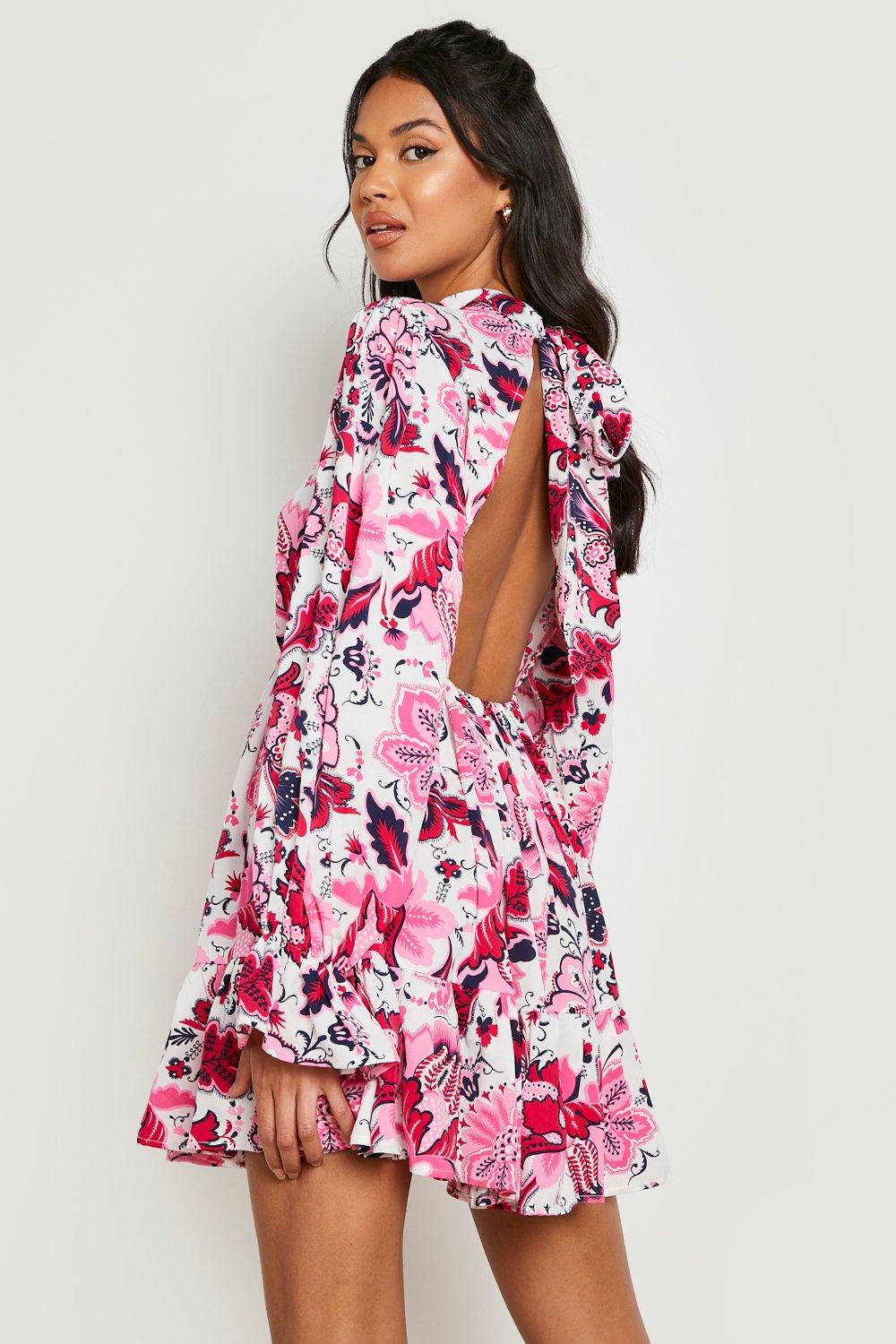 Missguided floral high neck trim sales tea dress