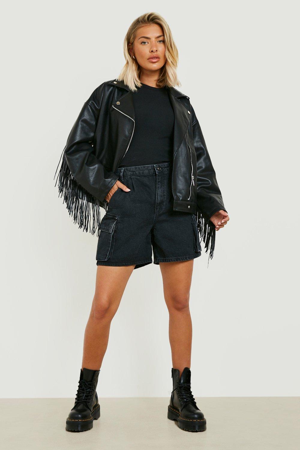 Black biker jean shorts on sale