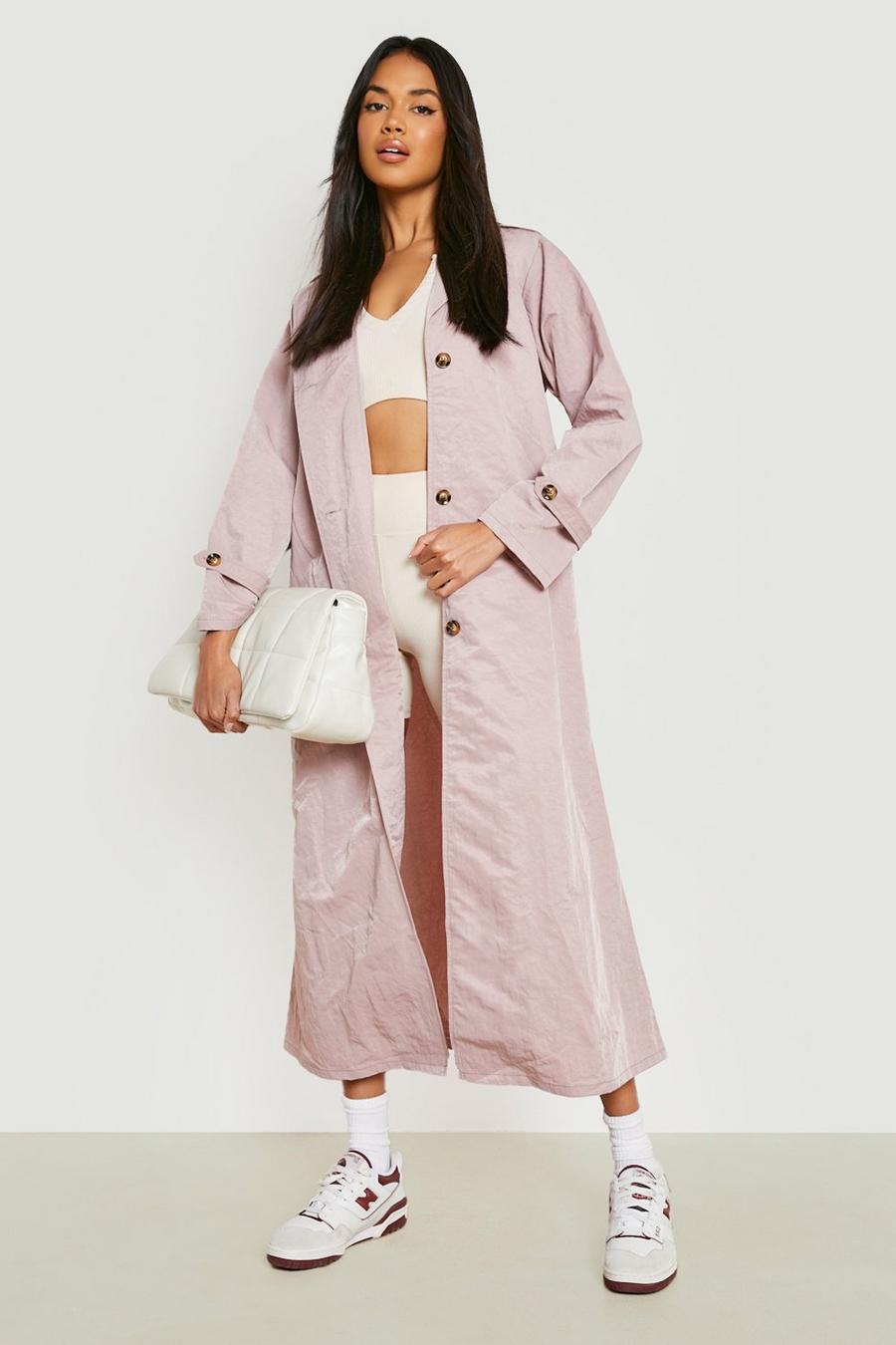 Blush pink Textured Woven Belted Trench Coat