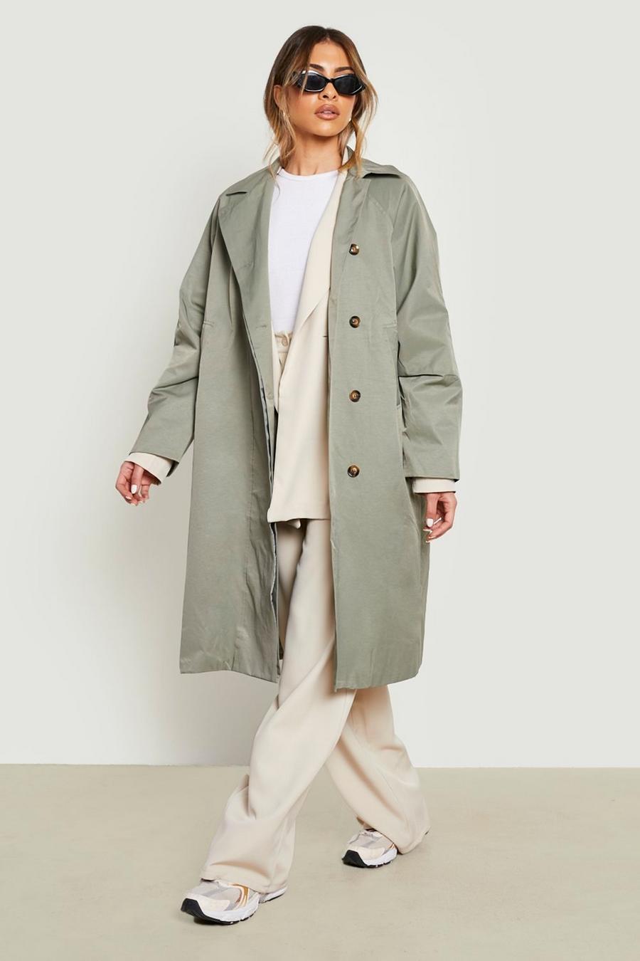 Olive green Waxed Oversized Trench Coat 