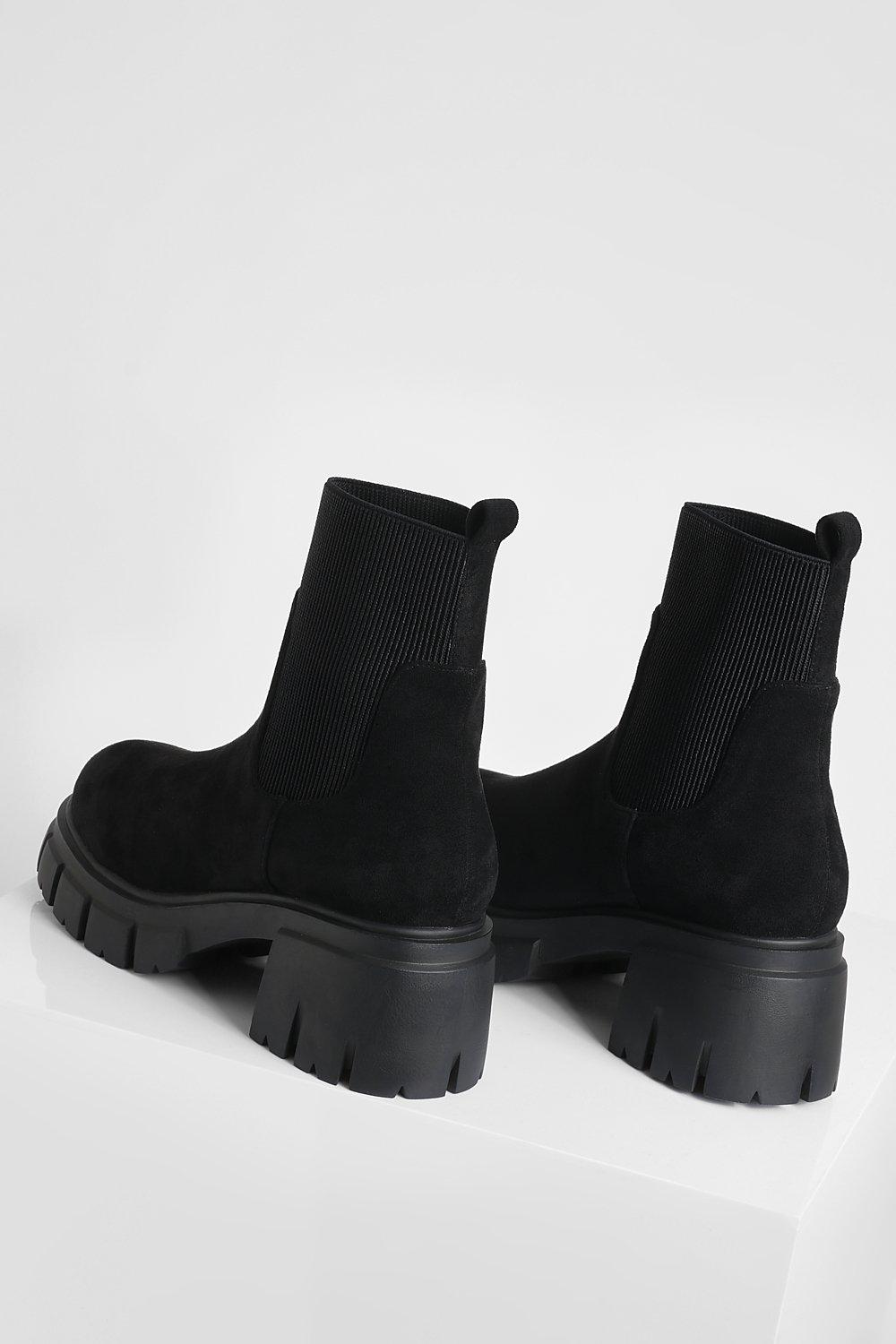 Botas Calcetín De Holgura Ancha Con Tacón Ancho de Boohoo de color Negro Mujer Zapatos de Botas de Botas mosqueteras 