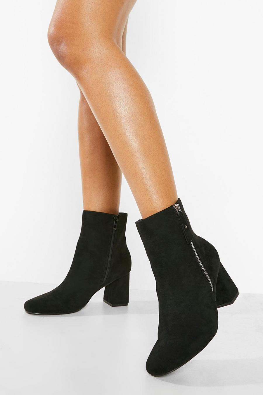 Black noir Block Heel Side Zip Shoe Boots