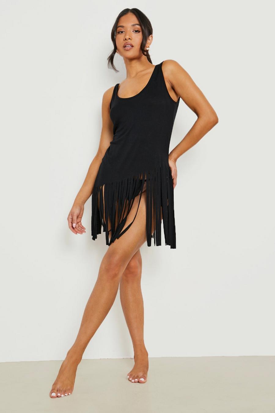 Black schwarz Petite Strappy Tassel Beach Dress