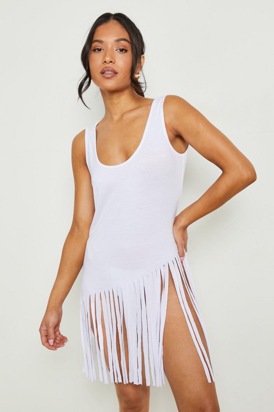 White Petite Strappy Tassel Beach Dress image number 1