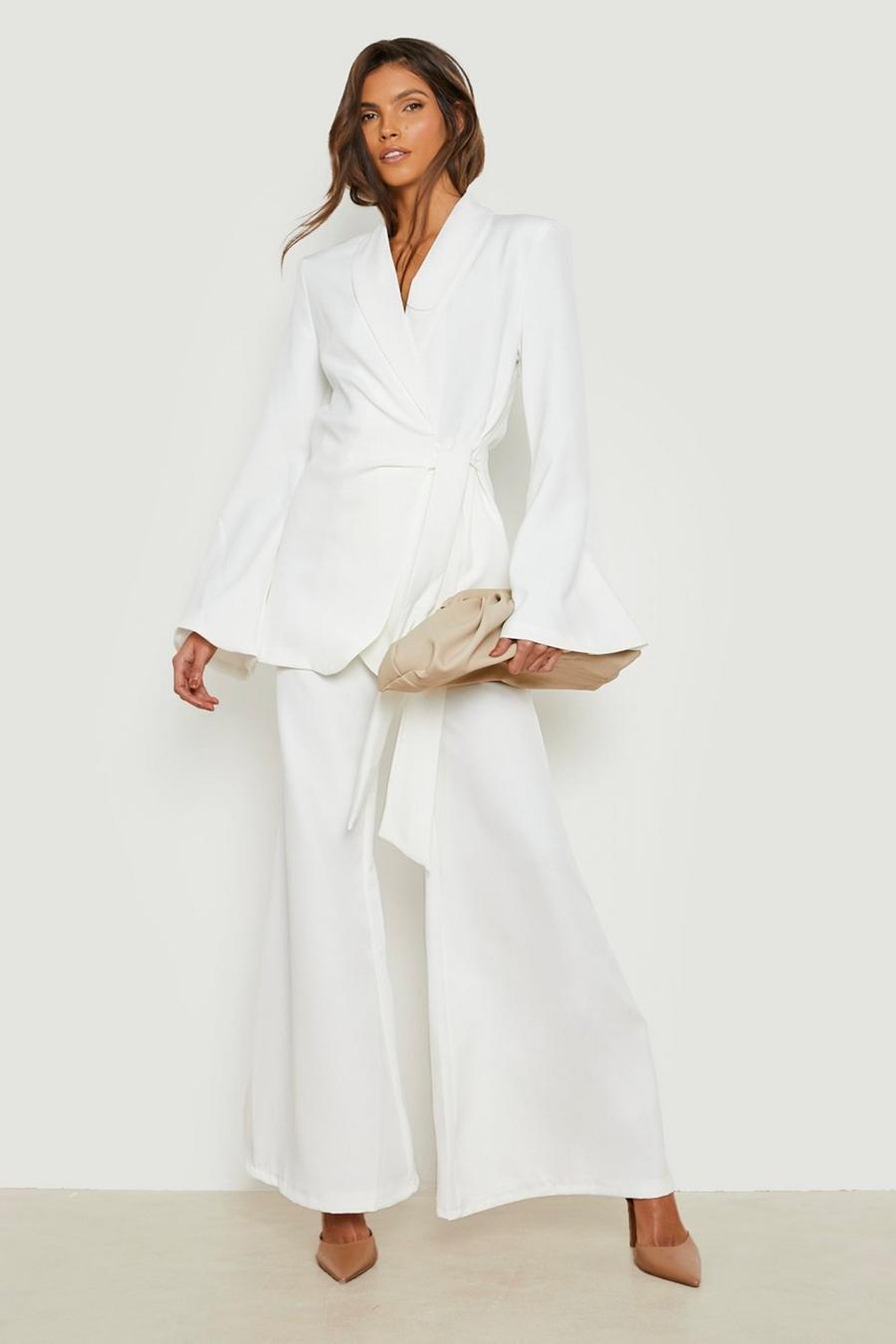 Ivory white Super Flared Tailored Trousers  image number 1