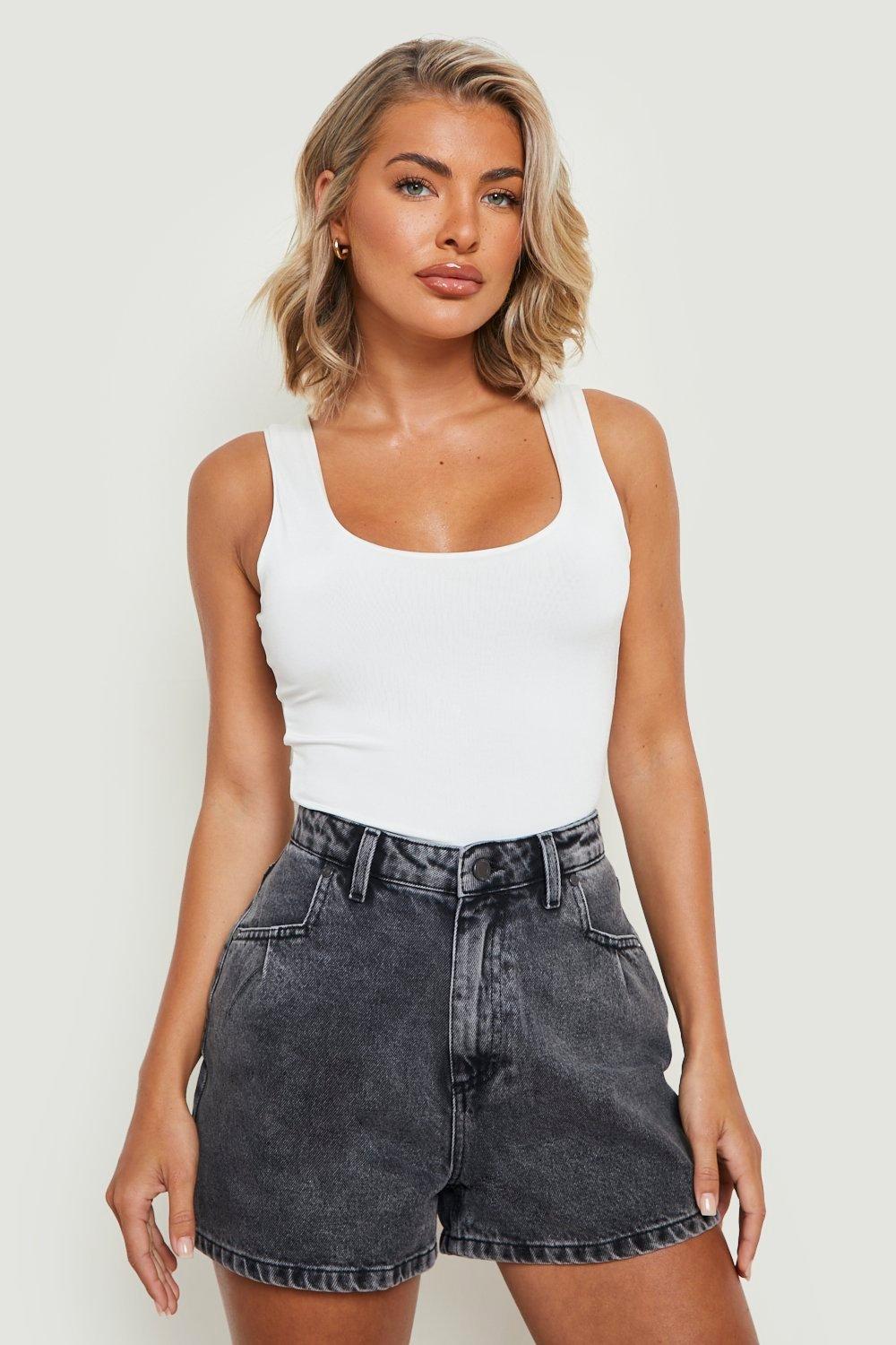 Tall Mid Rise Frayed Hem Mini Jean Shorts