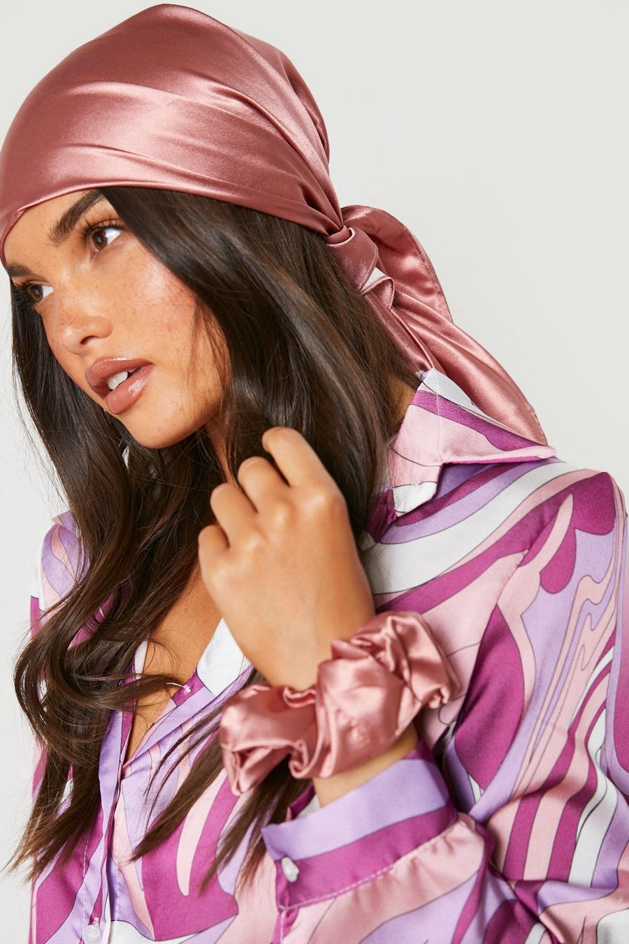 Cream Red Satin Headscarf & Scrunchie Set  image number 1