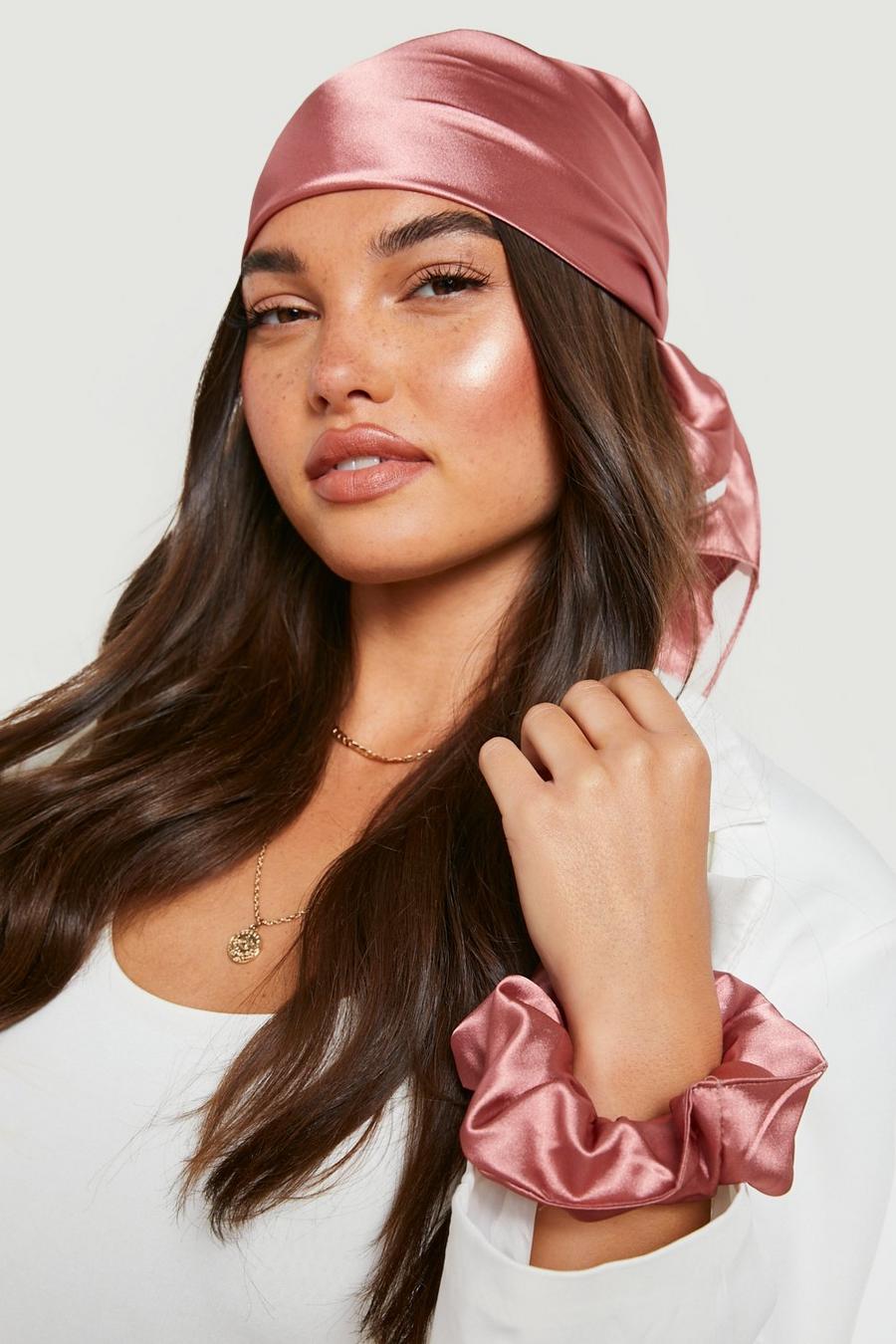 Red Satin Headscarf & Scrunchie Set  image number 1