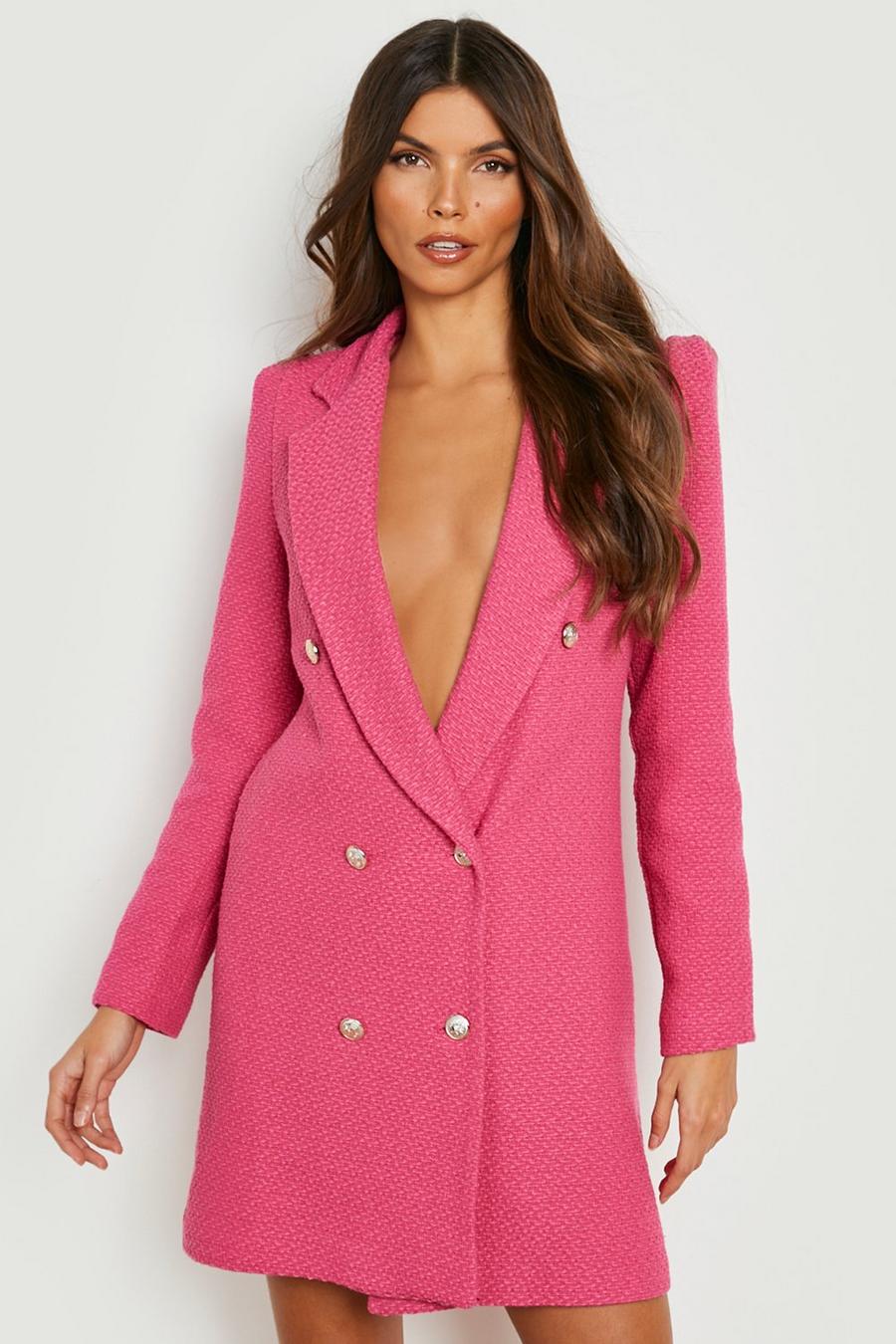 Hot pink rosa Boucle Shoulder Pad Blazer Dress