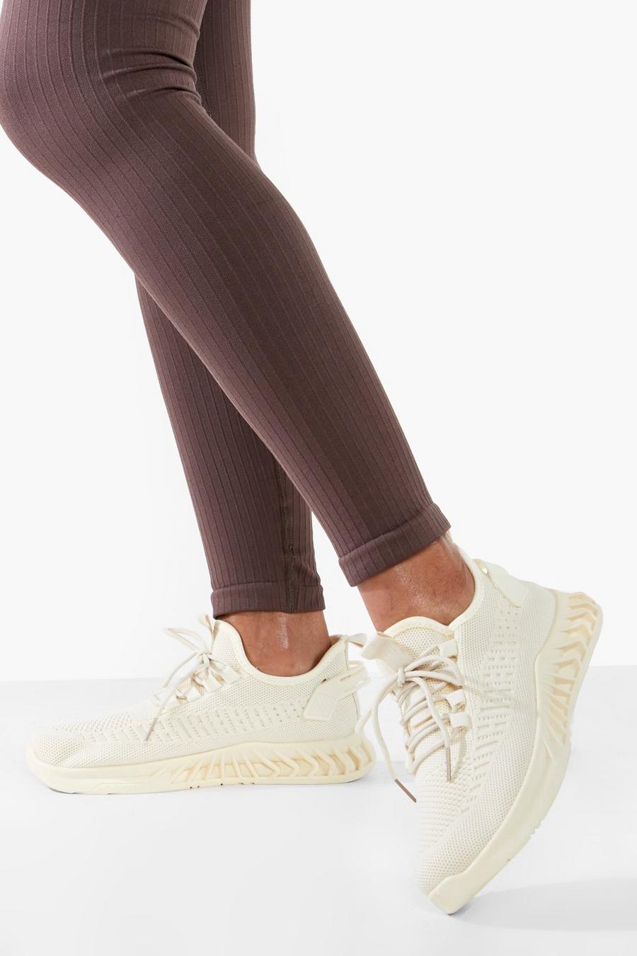Beige Knitted Sports Trainer image number 1