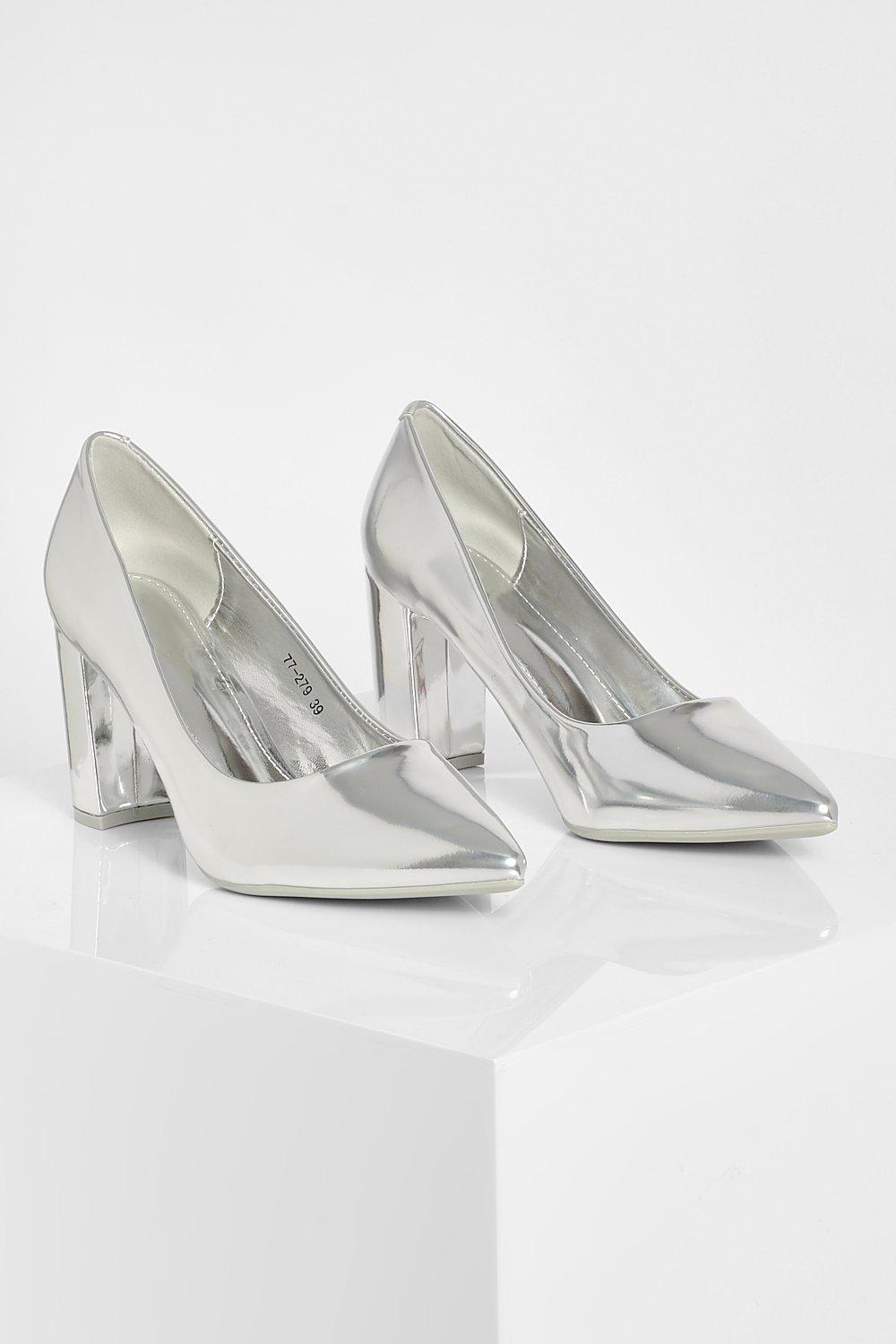 Silver block court clearance heels