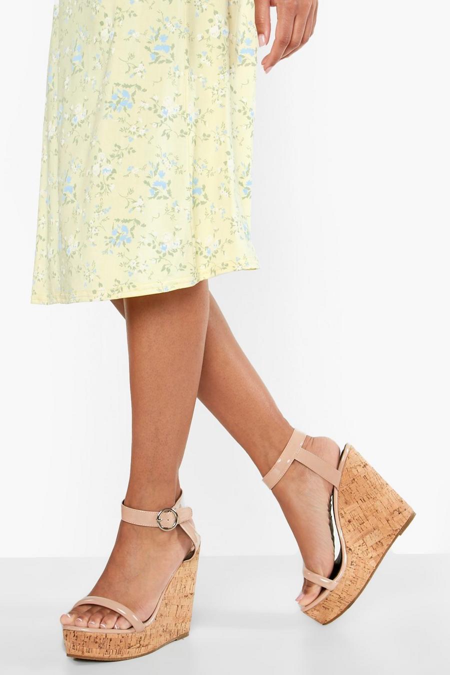 Nude Wrap Up O Ring Detail Cork Wedges