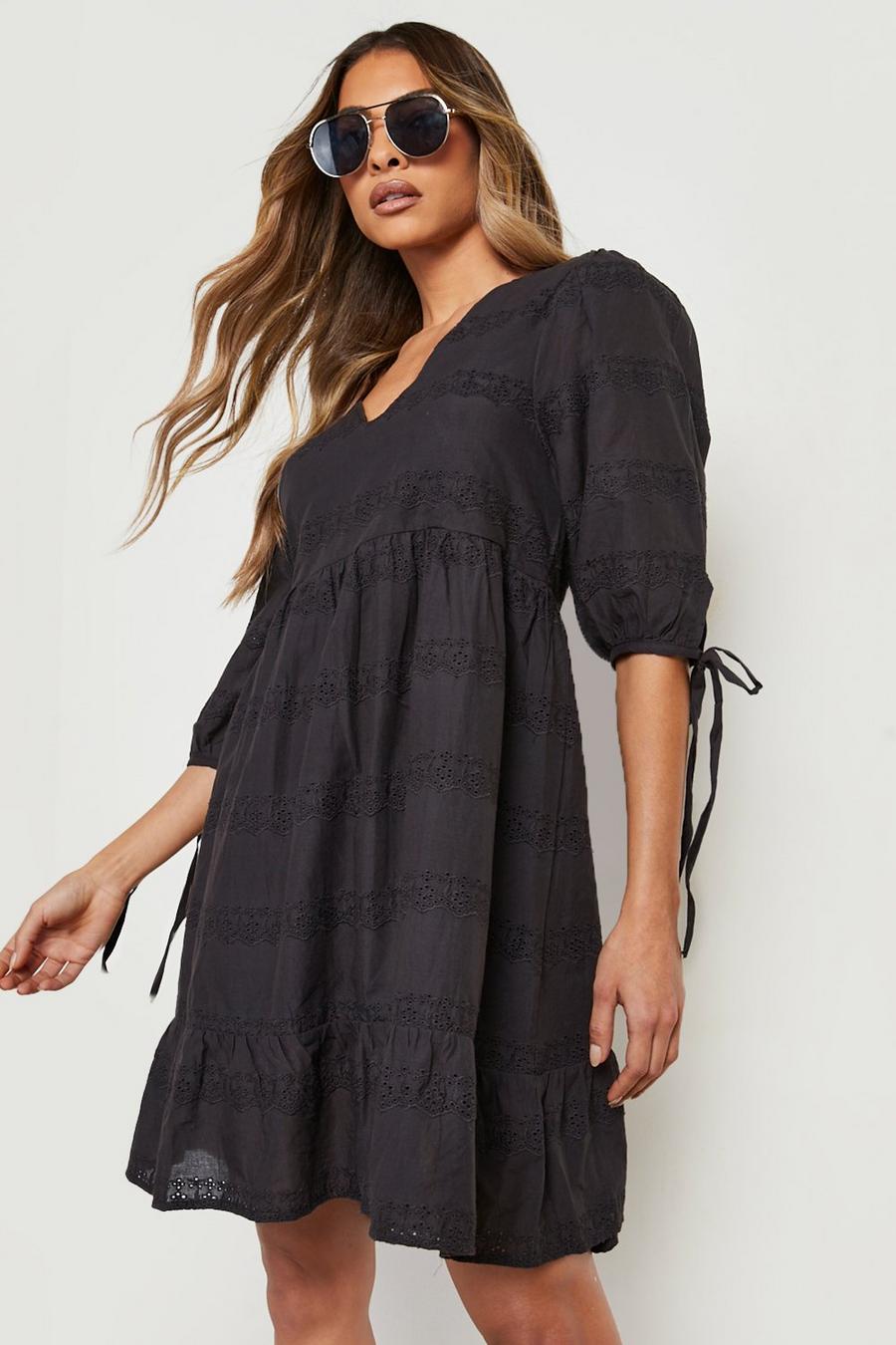 Charcoal Cotton Tiered Smock Dress image number 1
