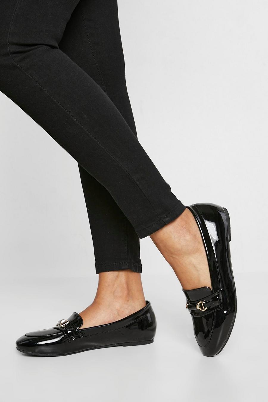 Black svart Loafers med rund tå och spännen